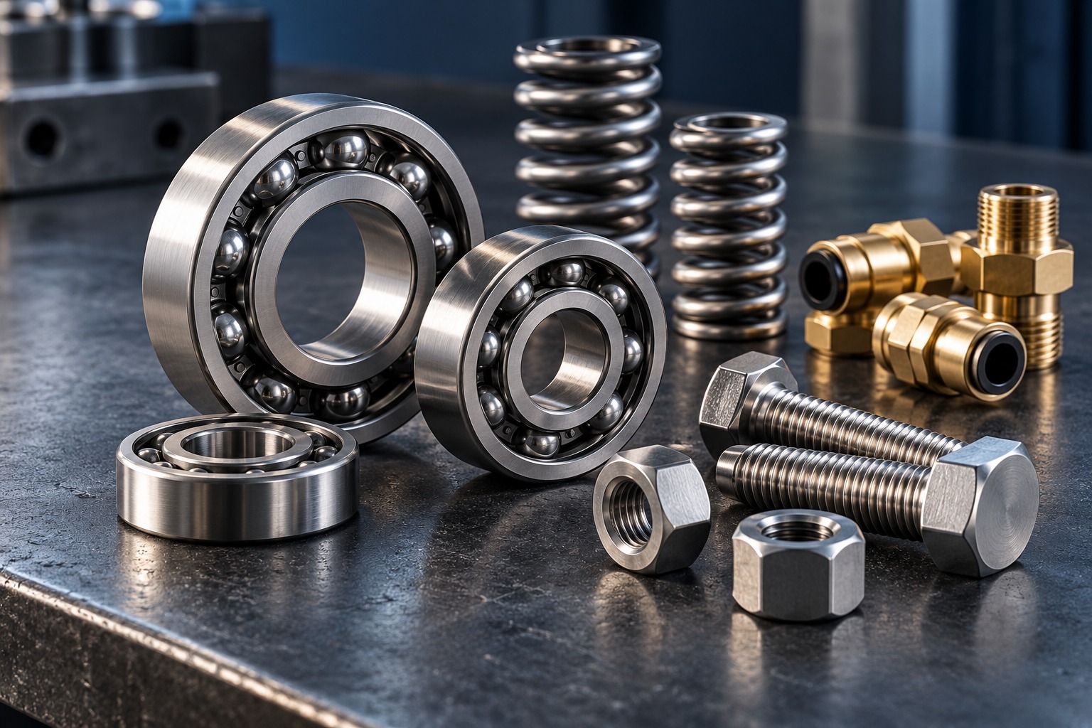 Precision bearings, bolts, springs and pneumatic fittings