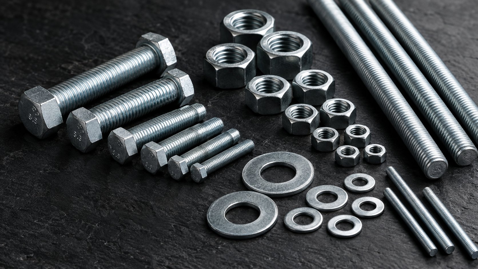 Galvanised hex bolts, nuts, washers and threaded rods supplied in Dubai